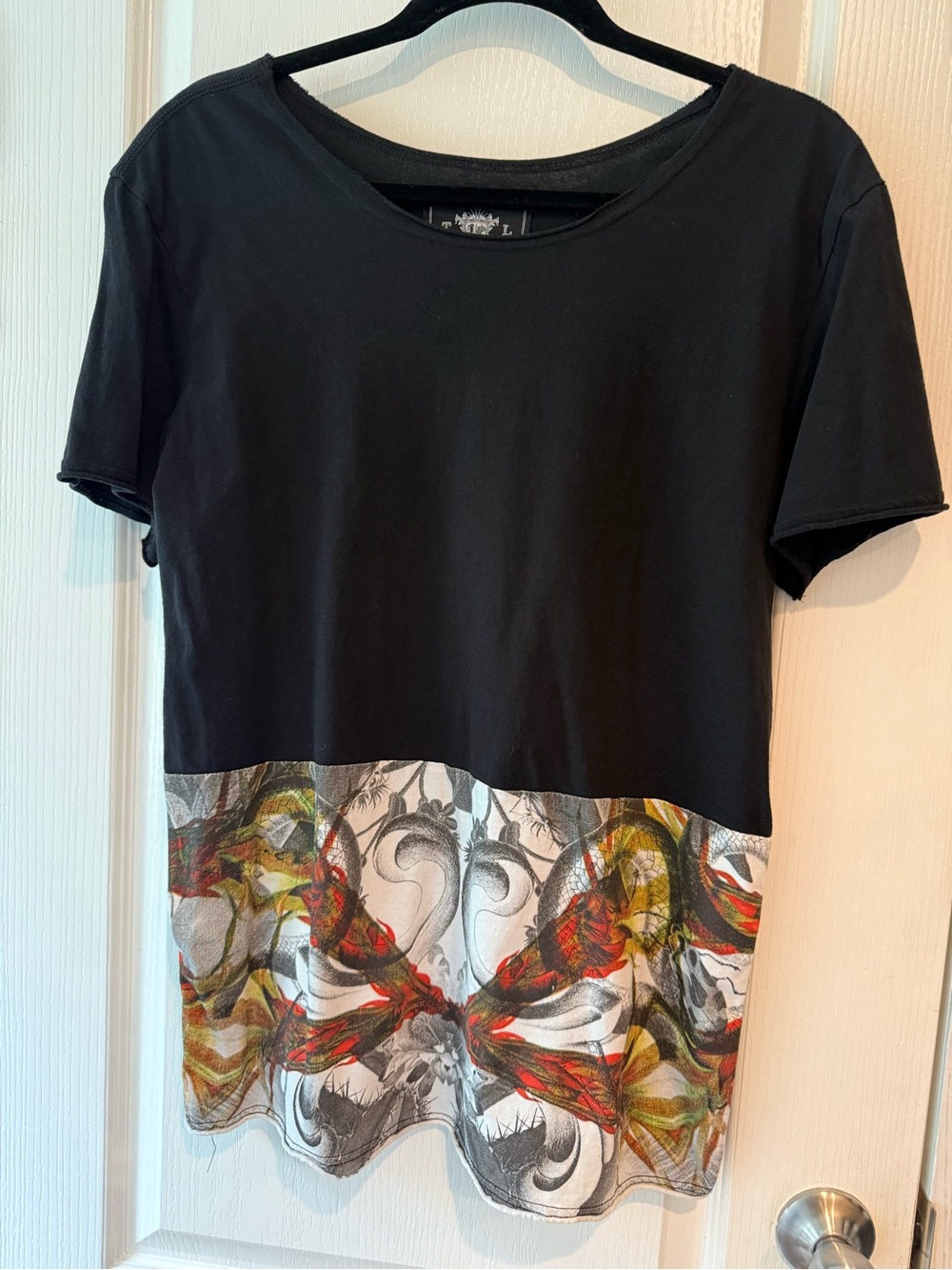 Tee Library Black Short Sleeve Tee with Multicolor Abstract Border
